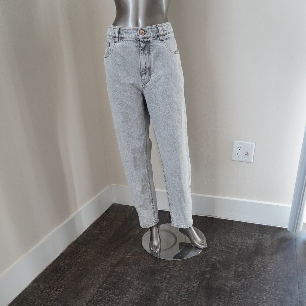 Brunello Cucinelli Monili Jeans Baggy Tapered Leg Gray Wash Denim Size 10 - Picture 4 of 7